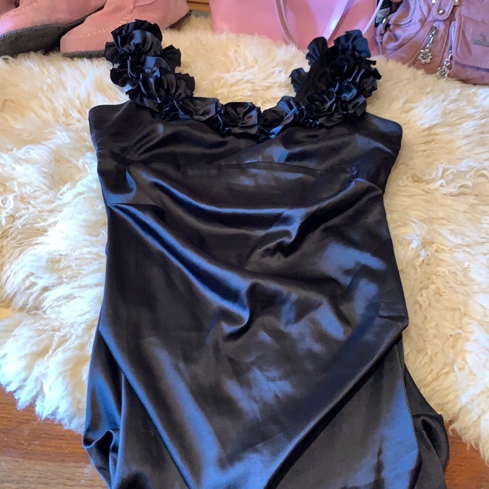 Le Château black ruched satin dress